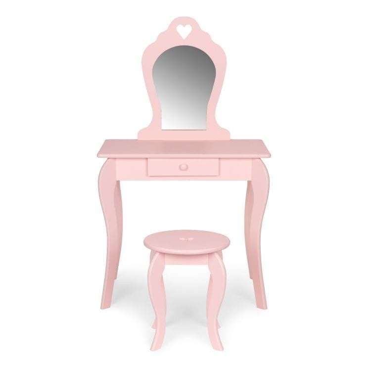 Veliki drveni sto za šminkanje za devojčice sa ogledalom, Pink, ECOTOYS